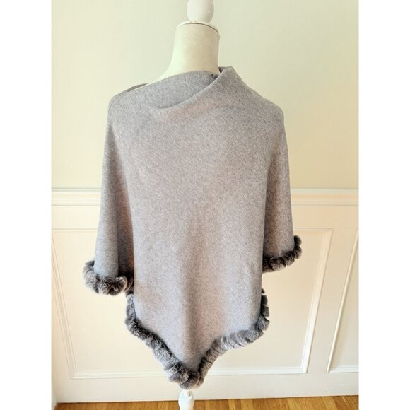 La Fiorentina Real Fur Trimmed Poncho OS New - Picture 3 of 5